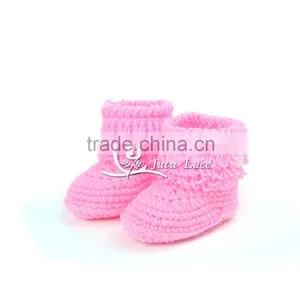 Warm Coral Fleece Vamp Newborn Fancy Baby Girl Shoes, Woolen Fabric Baby Shoes With Button thumbnail-4