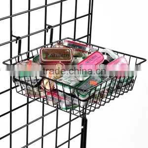 12" x 12" Square Metal Gridwall Basket With Rear Mounted Hooks thumbnail-3