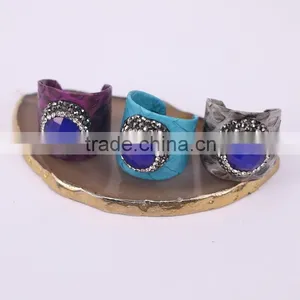 Faceted Stone RingGemstone Fashion Ring, Snakeskin Rings,Round Shape Pave Setting Crystal Jewelry Finger Gem Stone Druzy Ring thumbnail-4