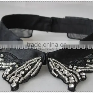 Crystal Beaded Black Flower Necklace, Knitted Flower Collar With Beaded for Garments thumbnail-4