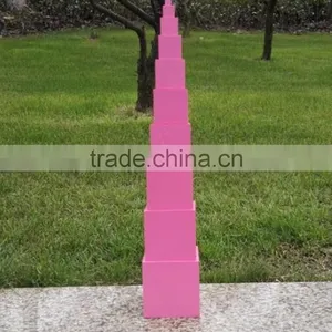 Preschool Kid Toy Wooden Montessori Pink Tower Set Made in China thumbnail-6