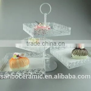 New Design Round & Square 3 PCS Plates One Layer Metal Wedding Cake Stand Wholesale thumbnail-5