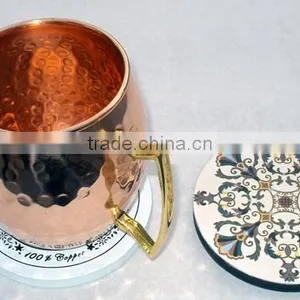 MDF WOODEN TEA CUP COASTER, HANDMADE COASTERS FOR MULE MUGS, WOODEN TABLEWARE COASTER thumbnail-4