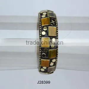 Antique Bone and Brass Mosaic Bracelet on Brass Base thumbnail-1