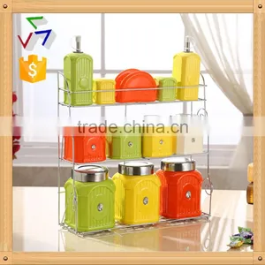 Kitchen Ceramic Canister Set With Stainless Metal Stand thumbnail-1