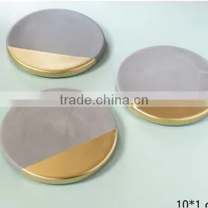 4 Set Gold Concrete Coasters With Cork Bottom thumbnail-3