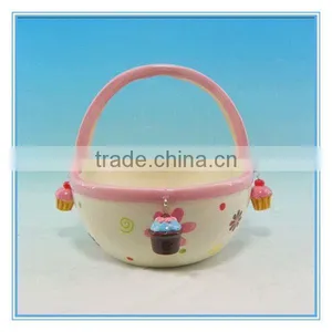 New Design Ceramic Fruit Basket of 4pendants With Handle thumbnail-1