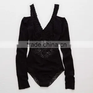 Design Your Own Vintage Cotton Cups Sexy Shapewear Slimming One Piece Lace Long Sleeve Bodysuit Woman For BeachWear thumbnail-2