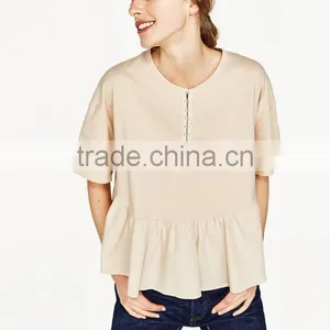 OEM Wholesale Custom Made Asymmetric Frilled Top Latest Design Girls Woman Top thumbnail-2