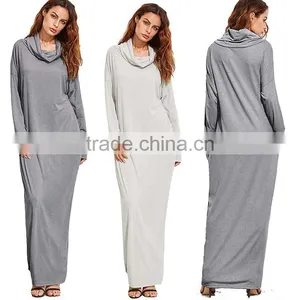 New Long Party Evening Dresses Casual Long Sleeve Cowl Neck Drop Shoulder Loose Pocket Shift Long Maxi Oversized Basic Dress thumbnail-1