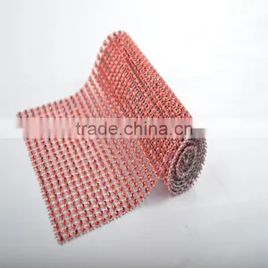 10Yard MOQ Hot Pink 24 Rows Plastic Rhinestone Mesh For Wedding thumbnail-4
