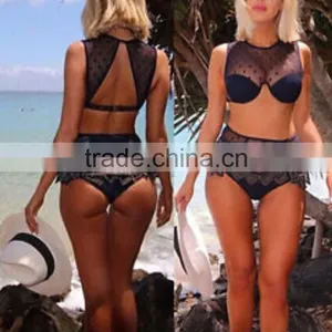M738 D.Y Fashion 2016 Ladies Women Black Lace Split Bikini Swimwear Beachwear thumbnail-1