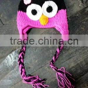 HOT Pink Girls Crochet Owl Hat, Crochet Baby Hat, Toddler Knit Hat, Animal Hat thumbnail-1