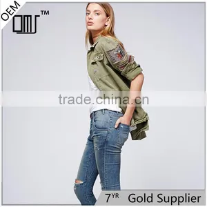 2017 Spring Long-sleeved Shirt Jacket Forest Green Coat for Women thumbnail-1