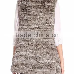 YR582 Special Design Top Quality Think Knit Women Kensie Rabbit Fur Vest Cropped Fur Waistcoat thumbnail-2