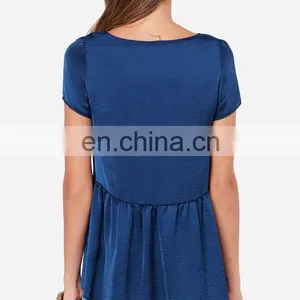 CHEFON Short Sleeve Fluttering Hem Soft Satin Ladies Blouse Ladies Top Fashion Blouse thumbnail-3
