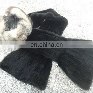 High Quality Knitted Black Mink Fur Scarf European Style thumbnail-4
