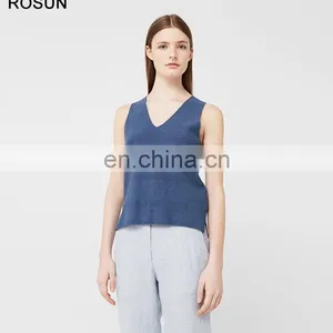 100% Cotton Knit Top for Women as Sleeveless V Neck Sweater of Plain Clothing thumbnail-5