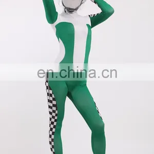 Green & White Racing Car Driver Full Body Spandex Cosplay Costume Zentai Suit thumbnail-5