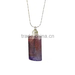 Natural Purple Square Agate Slice Pendant Necklace With Silver Chain thumbnail-1