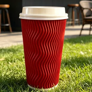 Biodegradable Custom Logo Disposable Hot Coffee Paper Cup With Lid Single Double Ripple Wall thumbnail-4