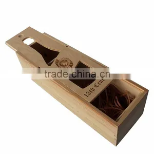 Natural Pine Wood Single Wine Box Carved Gift Box With Slide Lid thumbnail-2
