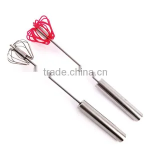 14'' Red Silicone + Stainless Steel Egg Hand Whisk Semi-auto Rotating Whisk Novelty Silicone Coated Egg Whisk thumbnail-2