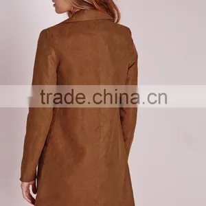 2015 Women Winter Long Faux Suede Double Breasted Blazer thumbnail-3