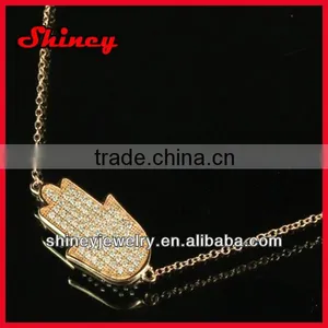 Micro Paved cz Gold Hamsa Hand Necklace thumbnail-1