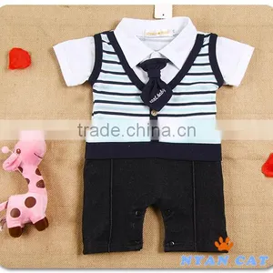 2016 British Style Newborn Baby Clothes Cotton Jumpsuits Breathable Toddler Boy Stripe Rompers Breathable Handsome Boy Clothing thumbnail-2