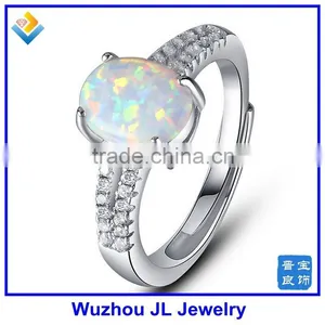 JL Jewelry Oval White Fire Opal Stone Ring Lab Created Synthetic Opal Ring thumbnail-1