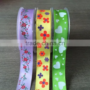 100% Polyester Printed Flower Satin Ribbon thumbnail-1