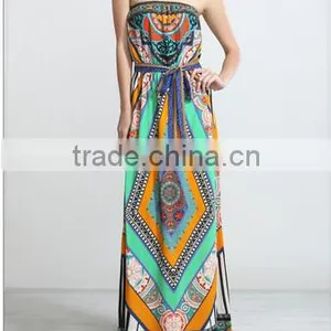 Glamorous Geometric Printed Sleeveless Bandeau Long Tube Bangkok Dress thumbnail-1