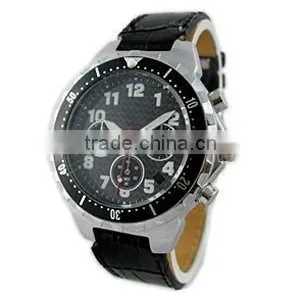 Fashion Stainless Steel Case Nice Balck Face Watch Customized Men's Metal Leather Band Watch thumbnail-1