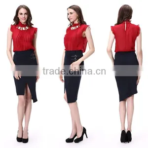 2016 Guangzhou New Arrivals Summer Sleeveless Red Chiffon Top thumbnail-2