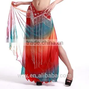 Two Layers Chiffon Colorful Silt Dress Long Sexy Belly Dance Skirt for Belly Dancer thumbnail-2