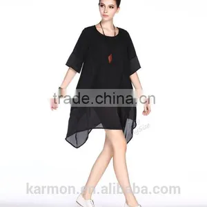 A-line Black Chiffon Dress Plus Size Dress Summer Dress thumbnail-2