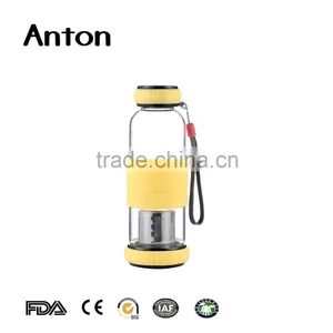 15oz High Quality Tea Glass Bottle Famous Glass Water Bottle Silicone Sleeve China Manufacture Clear Tea Infuser Water Bottle thumbnail-1