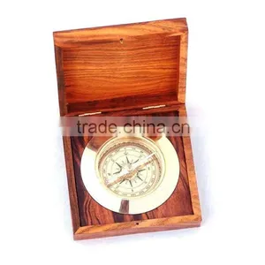 Antique Nautical Solid Brass Compass- Admiral's Desk Compass With Rosewood Box 13410 thumbnail-4