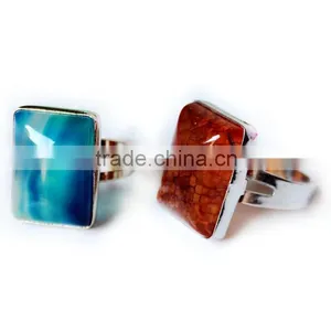 Silver Alloy Chalcedony Rectangle Gem Ring thumbnail-2