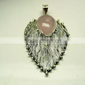 Rose Quartz Pear Oxidised Cabochon Gemstone Pendant, 925 Solid Sterling Silver Pendants, Designer Bezel Casting Pendant thumbnail-2