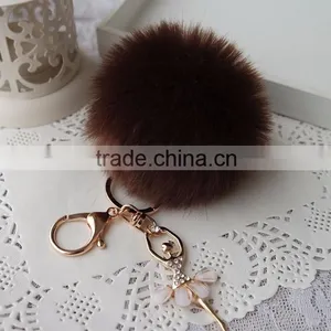 8CM Rabbit Fur Ball Keychain With Angel Gold Plated Metal Angel Key Chain thumbnail-6