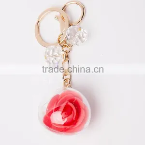 New Arrive Big Ball Inside With Crystal Flower Key Rings Pearl Keychain For Car Bag Key Chains Accessories thumbnail-2