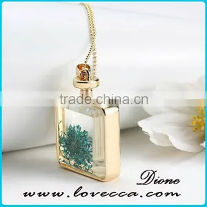 Fashion Real Flower Special Charm Jewelry Silver Plated Square Necklace thumbnail-4