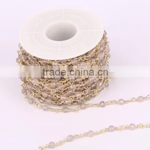 Natural White Gray Color 4mm Faceted Agate Round Beads Necklace Chain Handmade Wire Linked Chains Fashion Jewelry thumbnail-1