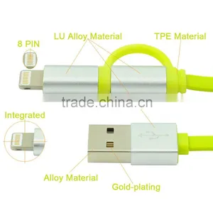 2015 Hot Sale Colorful Flat Aluminium 2 in 1 Usb 3.0 Charging Charger Data Cable thumbnail-6