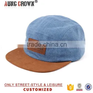 Denim 5 Panel Hats Leather Patch thumbnail-1