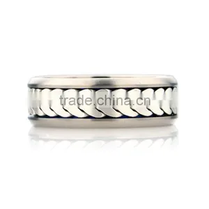 Titanium Mens Wedding Ring With Silver Chain Inlay, Titanium Silver 316l Stainless Steel Rings thumbnail-4