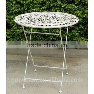 POWERLON Vintage Folding Table Antique White Wrought Iron Antirust Outdoor Table thumbnail-1