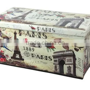 2016 Paris Print Rectangle Ottoman Faux Leather Storage Stool thumbnail-1